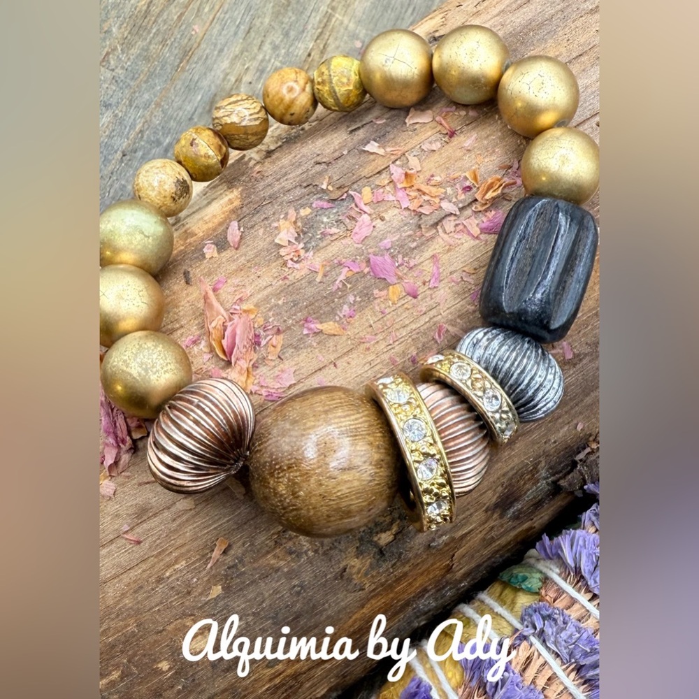 Gold And Silver Textured Beaded Bracelet 59$